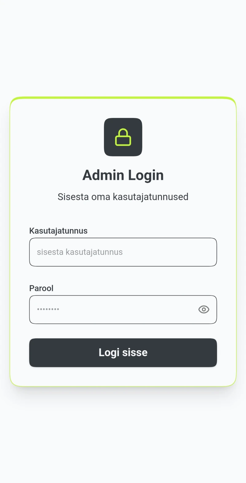 The management app sign-in screen with username and password fields.